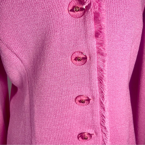 SOLD St. John Marie Gray Rare Y2K Santana Knit Hot Pink Logo Buttons Fringe - Picture 2 of 14